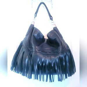 EUC B Makowsky  black hobo fringed shoulder bag
